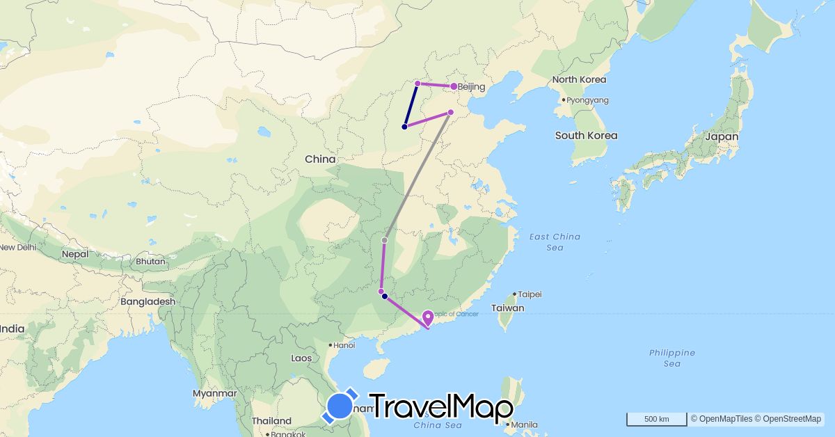 TravelMap itinerary: driving, plane, train in China (Asia)